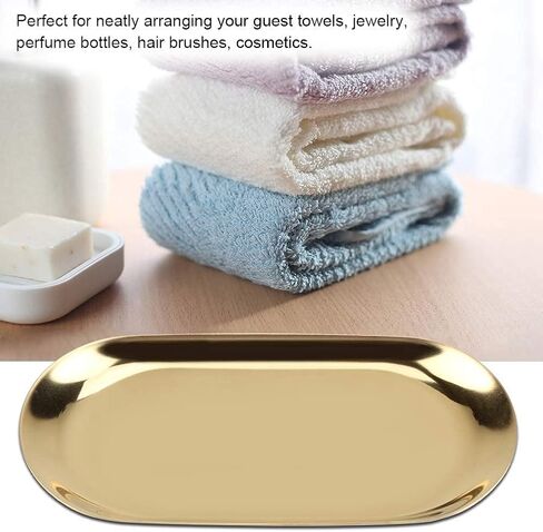 Fdit Nordic Style Stainless Steel Storage Tray, Cosmetic Jewelry Organizer with Mirror Polishing Elegant Desk Plate for Bathroom Vanity Kitchen Countertop Decor (Golden L) in Saudi Arabia