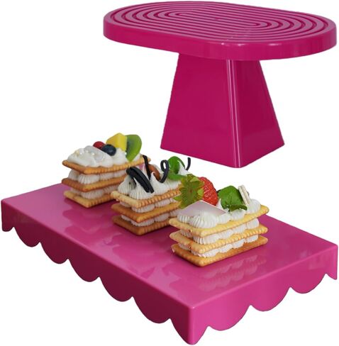 2 Pack Plastic Cake Serving Trays with Universal Detachable Base Two Shapes Dessert Display Plates for Wedding,Party,Bakery (BABY BLUE) in Saudi Arabia