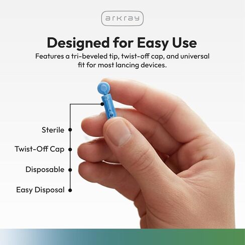 مشارط ARKRAY TechLITE مقاس 26، عدد 100 - مشارط ذات غطاء ملتوي لأجهزة الوخز، معقمة للاستخدام الفردي، مناسبة عالميًا لمعظم أجهزة الوخز القياسية in Kuwait