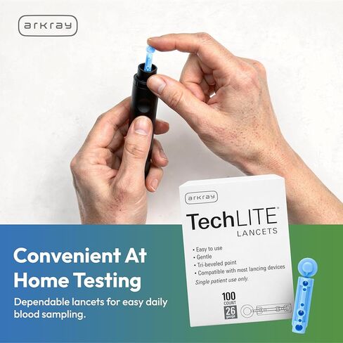 مشارط ARKRAY TechLITE مقاس 26، عدد 100 - مشارط ذات غطاء ملتوي لأجهزة الوخز، معقمة للاستخدام الفردي، مناسبة عالميًا لمعظم أجهزة الوخز القياسية in Kuwait