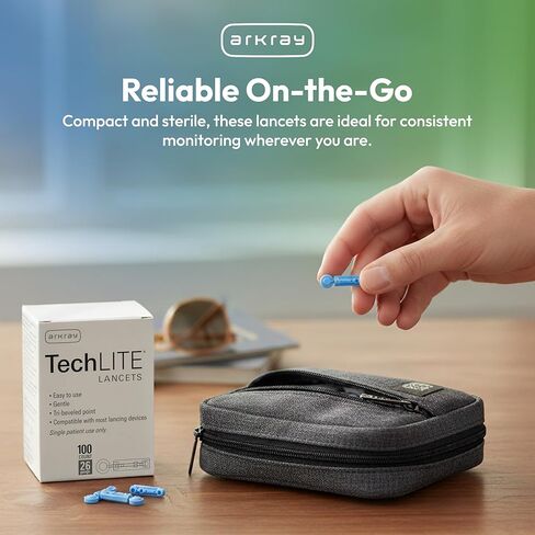 مشارط ARKRAY TechLITE مقاس 26، عدد 100 - مشارط ذات غطاء ملتوي لأجهزة الوخز، معقمة للاستخدام الفردي، مناسبة عالميًا لمعظم أجهزة الوخز القياسية in Kuwait