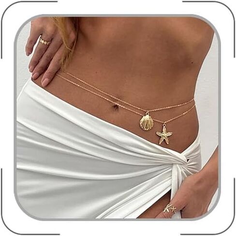 Pearl Starfish Belt Chain for Women Mermaid Starfish Waist Chains Summer Hawaiian Waist Chain Beach Jewelry Mermaid Costume Accessories in Kuwait