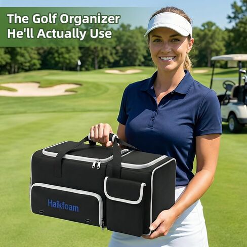 Golf Trunk Organizer, 2-Layer Car Trunk Locker with Ventilated Shoe Compartment for 2 Pairs, Adjustable Dividers, Multi-Pocket Storage for Balls Tees Gloves Towels in Saudi Arabia