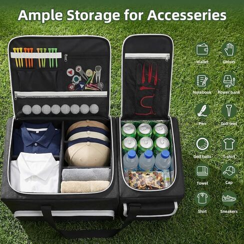 Golf Trunk Organizer, 2-Layer Car Trunk Locker with Ventilated Shoe Compartment for 2 Pairs, Adjustable Dividers, Multi-Pocket Storage for Balls Tees Gloves Towels in Saudi Arabia