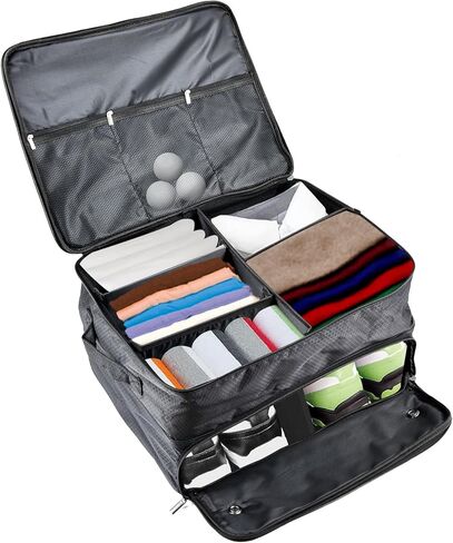 Golf Trunk Organizer, Multi Compartment Car Golf Storage Box, Removable Panel Storage Container with Handles, Ideal for Balls, Tees, Shoes Up to Size 11 & Accessories in Kuwait