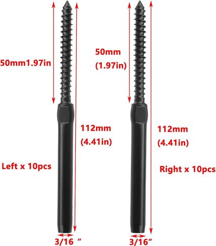 Antrader Black Right&Left Handed Thread Swage Lag Screws for Wood Posts of 3/16" Black Cable Railing Kit,10 Pairs Stainless Steel Left and Right Handed Thread Swage Lag Screws in Kuwait