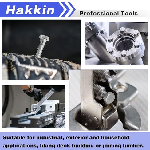 Hakkin 108PCS 1/4" Hexagon Head Lag Screws,304 Stainless Steel Hex Lag Bolts 1" 1-1/4" 1-1/2" 2" 2-1/2" 3" 3-1/2" 4", Wood Screws Washers Assortment Kit with Storage Case in Kuwait