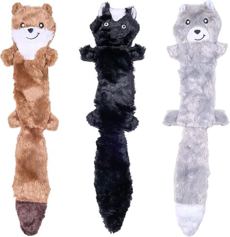 ZippyPaws Skinny Peltz - 3 Multicolored Snakes - No Stuffing Squeaky Dog Toys, Unstuffed Chew Toy for Small & Medium Breeds, Bulk Multi-Pack of 3 Soft Plush Dog Toys, Flat No Stuffing Puppy Toys - 18" in Kuwait