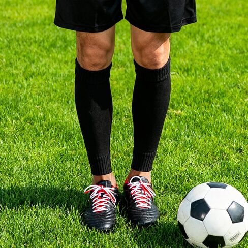 2 Pairs Pre Cut Soccer Socks, Shin Guard Sleeves Adult Black White Leg Sleeves, Elastic Football Sports Socks for Soccer Running Cycling in Saudi Arabia