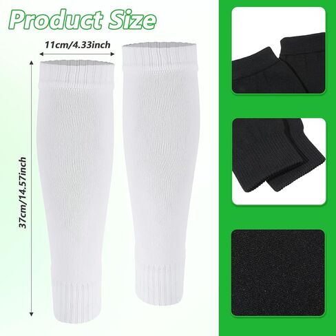 2 Pairs Pre Cut Soccer Socks, Shin Guard Sleeves Adult Black White Leg Sleeves, Elastic Football Sports Socks for Soccer Running Cycling in Saudi Arabia