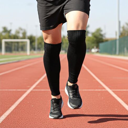 2 Pairs Pre Cut Soccer Socks, Shin Guard Sleeves Adult Black White Leg Sleeves, Elastic Football Sports Socks for Soccer Running Cycling in Saudi Arabia