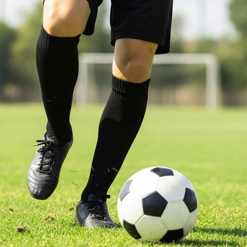 2 Pairs Pre Cut Soccer Socks, Shin Guard Sleeves Adult Black White Leg Sleeves, Elastic Football Sports Socks for Soccer Running Cycling in Saudi Arabia