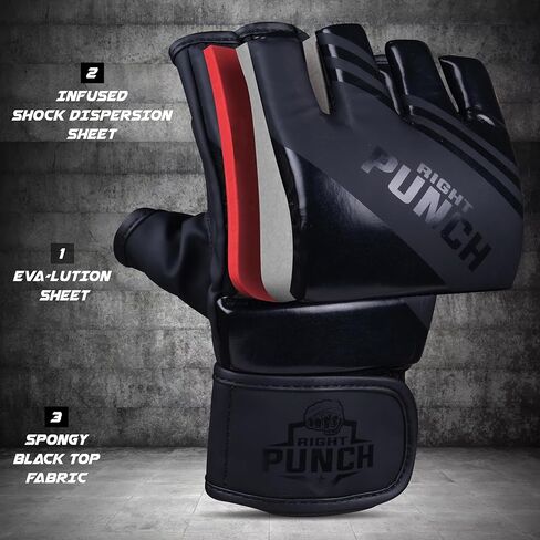 MMA Gloves Men – Durable MMA Sparring Gloves with Impact Padding for Training, Grappling, Boxing, and Martial Arts – Flexible Half-Finger Design for Comfort and Performance in Saudi Arabia