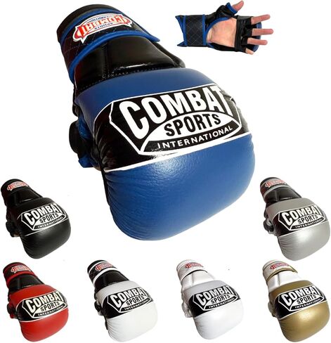 قفازات تدريب Combat Sports Max Strike MMA، قفازات مفتوحة بدون أصابع لفنون القتال المختلطة، Muay Thai، وKickboxing (أزرق، عادي) in Saudi Arabia