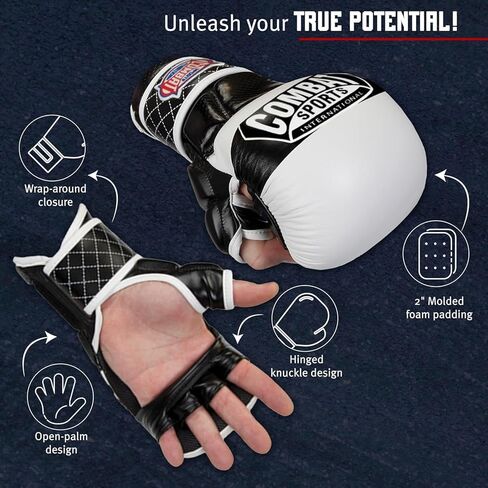 قفازات تدريب Combat Sports Max Strike MMA، قفازات مفتوحة بدون أصابع لفنون القتال المختلطة، Muay Thai، وKickboxing (أزرق، عادي) in Saudi Arabia