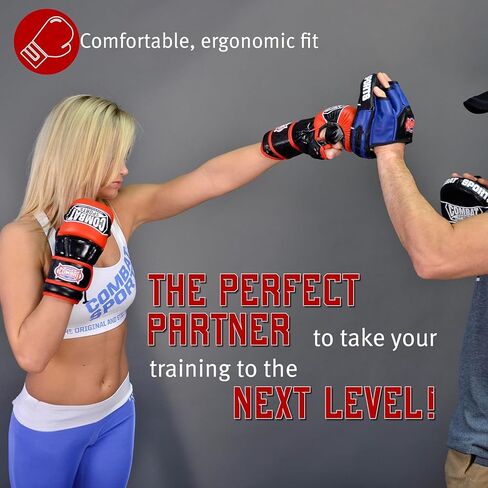قفازات تدريب Combat Sports Max Strike MMA، قفازات مفتوحة بدون أصابع لفنون القتال المختلطة، Muay Thai، وKickboxing (أزرق، عادي) in Saudi Arabia