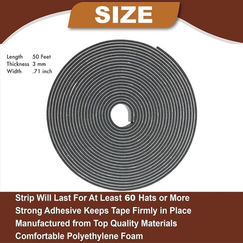 Hat Tape Roll 600" (50 Feet) Black - Hard Hats Size Reducer Foam Filler - Cap Sizing Strip Insert - for Fedora, Baseball Caps, Pana, Straw, Cowboy, Western in Kuwait
