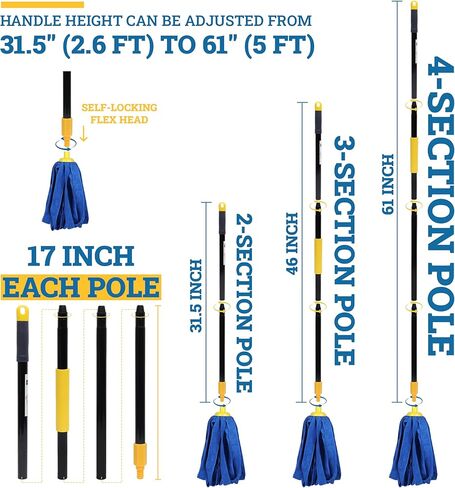 رؤوس ممسحة بديلة من الألياف الدقيقة من Kleen Handler بمقبض قابل للتمدد 61 بوصة، 3 قطع من المسمار على الممسحة القابلة لإعادة التعبئة للتنظيف التجاري والمنزلي، متوافقة مع جميع مقابض عمود الخيوط القياسية الأمريكية in Kuwait