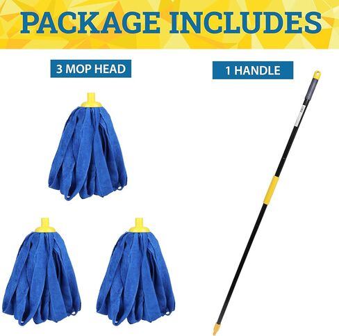 رؤوس ممسحة بديلة من الألياف الدقيقة من Kleen Handler بمقبض قابل للتمدد 61 بوصة، 3 قطع من المسمار على الممسحة القابلة لإعادة التعبئة للتنظيف التجاري والمنزلي، متوافقة مع جميع مقابض عمود الخيوط القياسية الأمريكية in Kuwait