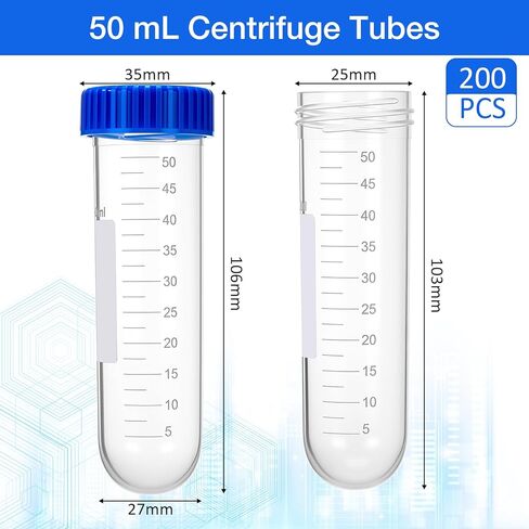 Konohan 200 Pack 50ml Polypropylene Centrifuge Tubes with Screw Caps Round Bottom Sterile Graduated Test Tubes for Science Lab School Storage in Saudi Arabia