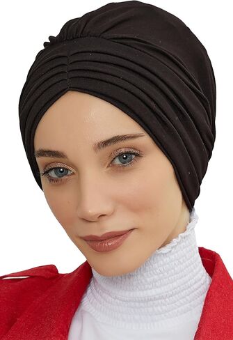 Aisha's Design Head Turbans For Women 95% Cotton Fashion Instant Turban Shirred Head Scarf Hat Black in Kuwait