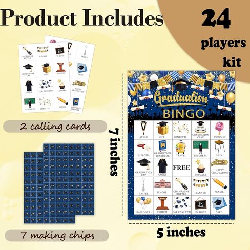 بطاقات ألعاب بينجو للتخرج للبالغين، لعبة حفلات التخرج لعائلة الأصدقاء، مثالية للعبة حفلات التخرج، 24 لاعبًا من لوازم حفلات التخرج، 007 in Kuwait