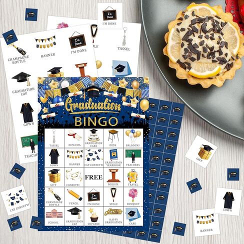 بطاقات ألعاب بينجو للتخرج للبالغين، لعبة حفلات التخرج لعائلة الأصدقاء، مثالية للعبة حفلات التخرج، 24 لاعبًا من لوازم حفلات التخرج، 007 in Kuwait