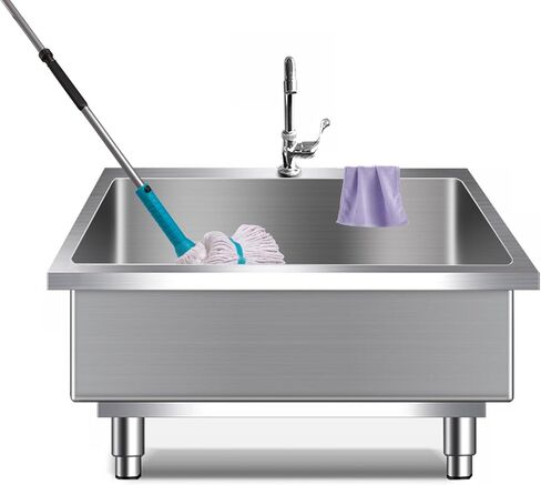 Stainless Steel Mop Sink Single Bowl Freestanding Floor Service Basin, with Faucet Utility Commercial Sink, for Kitchen, Laundry Room Indoor and Outdoor Pet Cleaning (23.62*19.68*19.68IN) in Saudi Arabia
