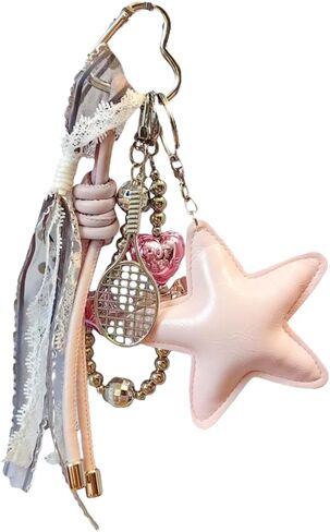 مجموعة سلسلة مفاتيح النجوم الوردي الجلدي - 7 قطع بالون بالون كيس سحر القلب حزام وردي وحبل مع Than in Kuwait