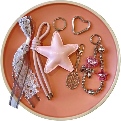 مجموعة سلسلة مفاتيح النجوم الوردي الجلدي - 7 قطع بالون بالون كيس سحر القلب حزام وردي وحبل مع Than in Kuwait