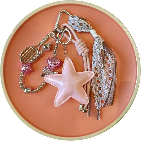 مجموعة سلسلة مفاتيح النجوم الوردي الجلدي - 7 قطع بالون بالون كيس سحر القلب حزام وردي وحبل مع Than in Kuwait