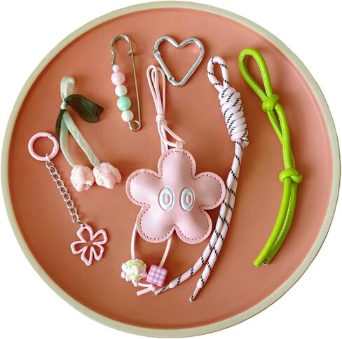 مجموعة سلسلة مفاتيح النجوم الوردي الجلدي - 7 قطع بالون بالون كيس سحر القلب حزام وردي وحبل مع Than in Kuwait