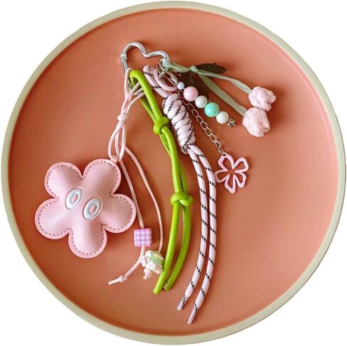 مجموعة سلسلة مفاتيح النجوم الوردي الجلدي - 7 قطع بالون بالون كيس سحر القلب حزام وردي وحبل مع Than in Kuwait