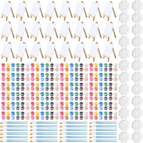 Qilery 12 Set Acrylic Paint Kit Mini Stretched Canvas with Easel, Acrylic Paints Strips, Brushes, Palette, Art Set for Kids Adults Classroom Birthday Party Favors(5.9 x 5.9 Inch) in Kuwait
