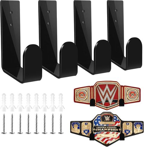 مجموعة حامل عرض مثبت على الحائط لحزام البطولة، شماعة حزام عنوان المصارعة الاحترافية لأحزمة WWE AEW، رف منظم حائط سهل التركيب (قطعتان باللون الأسود) in Kuwait