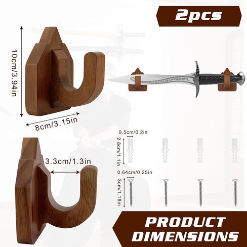 خطافات عرض مثبتة على الحائط بالسيف، رف حامل السيف الخشبي، حامل عرض كاتانا وشماعات لأسلحة الفنون القتالية، عصا المعالج، السكين، الخنجر، ديكور المنزل والمكتب - بني محمر in Kuwait