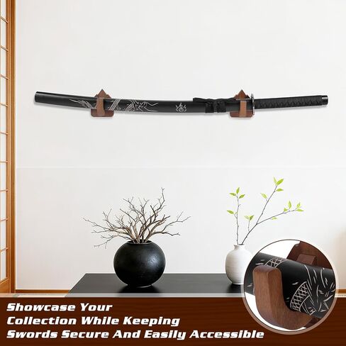 خطافات عرض مثبتة على الحائط بالسيف، رف حامل السيف الخشبي، حامل عرض كاتانا وشماعات لأسلحة الفنون القتالية، عصا المعالج، السكين، الخنجر، ديكور المنزل والمكتب - بني محمر in Kuwait