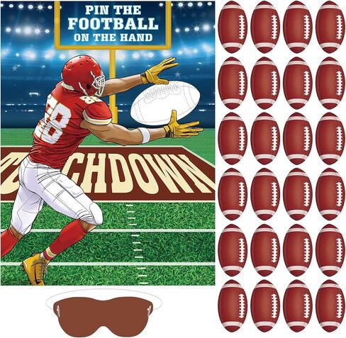 Faccito Pin The Football Game Football Party Games Birthday Activities Pin The Football on The Post Game with 24 Football Stickers Blindfold for Football Theme Party Favors Decorations Craft Supplies in Kuwait