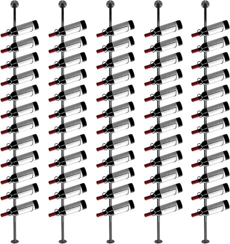 60 زجاجة رف تثبيت على الحائط يمكن فصله بنفسك، 5 عبوات من رفوف التثبيت المعلقة، حامل عرض زجاجة معدنية سوداء للمنزل، قبو البار وغرفة الطعام في المطبخ in Kuwait