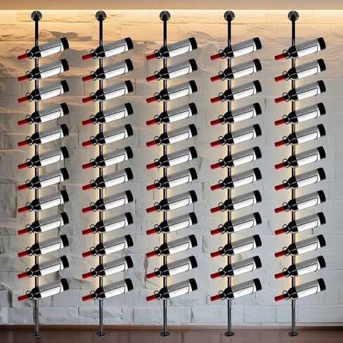 60 زجاجة رف تثبيت على الحائط يمكن فصله بنفسك، 5 عبوات من رفوف التثبيت المعلقة، حامل عرض زجاجة معدنية سوداء للمنزل، قبو البار وغرفة الطعام في المطبخ in Kuwait