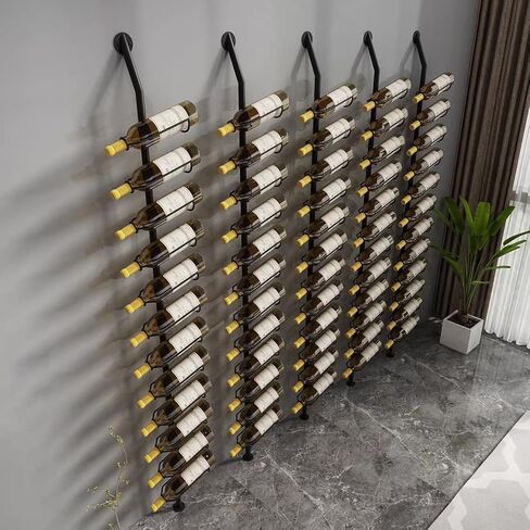 60 زجاجة رف تثبيت على الحائط يمكن فصله بنفسك، 5 عبوات من رفوف التثبيت المعلقة، حامل عرض زجاجة معدنية سوداء للمنزل، قبو البار وغرفة الطعام في المطبخ in Kuwait