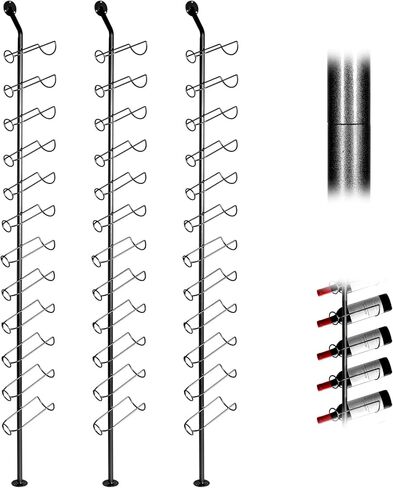 60 زجاجة رف تثبيت على الحائط يمكن فصله بنفسك، 5 عبوات من رفوف التثبيت المعلقة، حامل عرض زجاجة معدنية سوداء للمنزل، قبو البار وغرفة الطعام في المطبخ in Kuwait