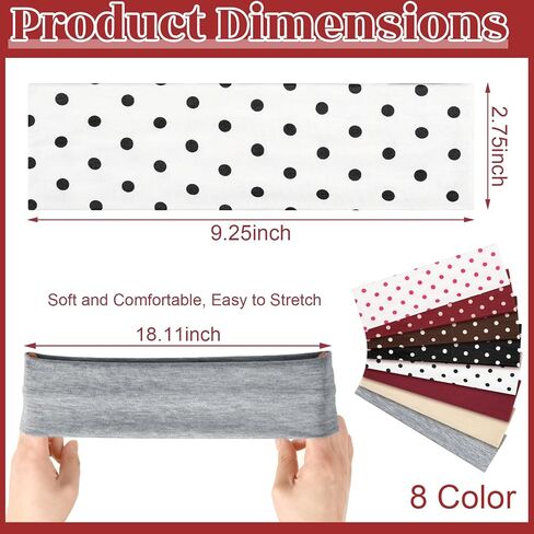8 Pack Wide Headbands for Women, Elastic Soft Fabric Hair Bands Hair Warp for Daily Workout Yoga Running, Non Slip 8 Colors in Saudi Arabia