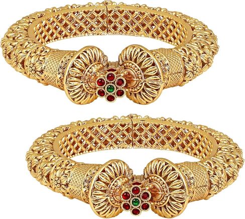Aheli Synthetic Stone Studded Ethnic Thick Bangle Kada Jewellery Gift for Women (2.6 inch, 1 Pc) in Saudi Arabia