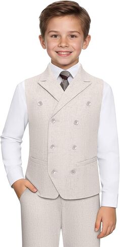 الأولاد بدلة الكتان للأطفال 2 قطع بدلات رسمية شاطئ الصيف الزي العادي الزفاف الزي المزدوج السترة والسروال مجموعة in Kuwait