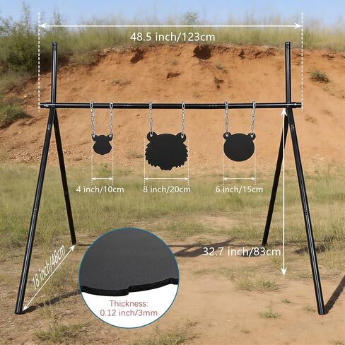 Precision Rimfire Steel Target System - 3mm Carbon Steel Animal Silhouette Targets (4", 6", 8") - Portable 32.7" A-Frame Stand for .22 LR, Airsoft & Pellet Guns - Heavy-Duty Training Kit in Kuwait