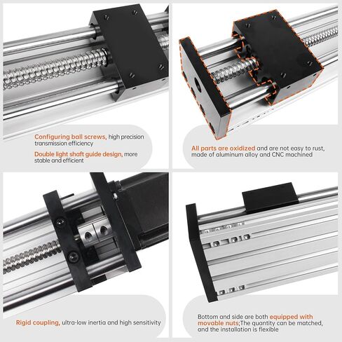 CNC Linear Stage Actuator, Double Optical Axis Linear Slide Rail 1605 Ball Screw CNC Linear Motion Rail Guide with Nema23 Stepper Motor for CNC Router Machine (300mm / 11.81") in Saudi Arabia