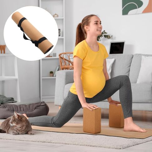 7 Pcs Cork All in One Yoga Essentials Kit Large Cork Yoga Mat and Blocks Set with Carry Strap and Alignment Lines 2 Pcs Massage Balls 10ft Stretch Strap for All Levels in Saudi Arabia