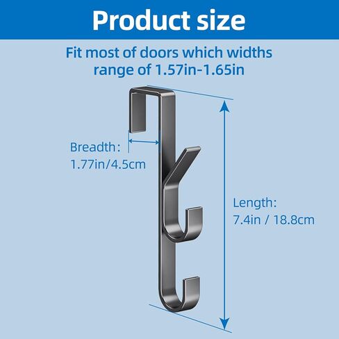 Metal Over The Door Hooks, Over Door Hooks for Wreath ，Room, Bathroom, Bedroom, Kitchen Hanging Clothes, Towels, Hats, Coats(Length: 7.4in / 18.8cm) in Saudi Arabia