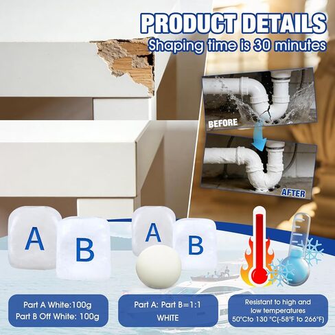 200g Epoxy Putty, White Putty Stick Fix Leaks Strong Adhesion Durability Waterproof for Repairing Leaks Cracks Filling Holes Sculpting Epoxy Sculpting Clay Metal Ceramics Plastics Wood Tiles in Kuwait